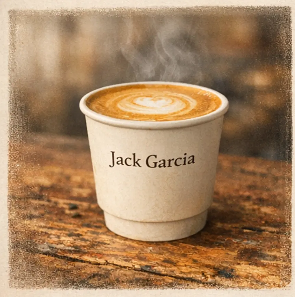 Flat white in a white takeaway cup with visible crema